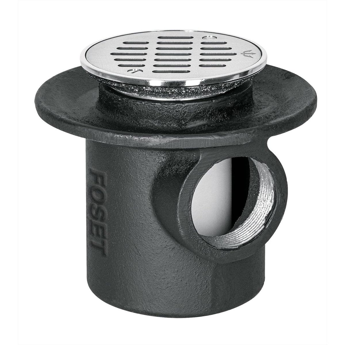 Foset CO-23, Coladera de hierro con salida lateral 2" y rejilla de acero inoxidable 4"