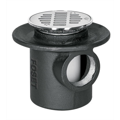 Foset CO-23, Coladera de hierro con salida lateral 2" y rejilla de acero inoxidable 4"
