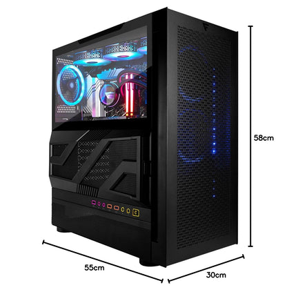GAME FACTOR Gabinete Gamer ATX Csg800 Full Tower con Vidrio Templado hasta 10 Ventiladores USB 3.0 Panel Magnético Filtros Antipolvo