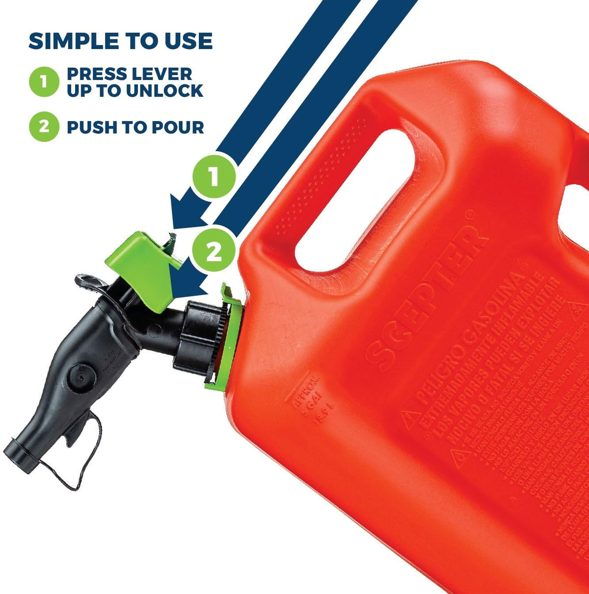 Scepter FSCG552 - Recipiente de Combustible con Boquilla SmartControl a Prueba de derrames con Embudo Adicional, Mango Trasero, Bote de Gas Rojo, 5 galones