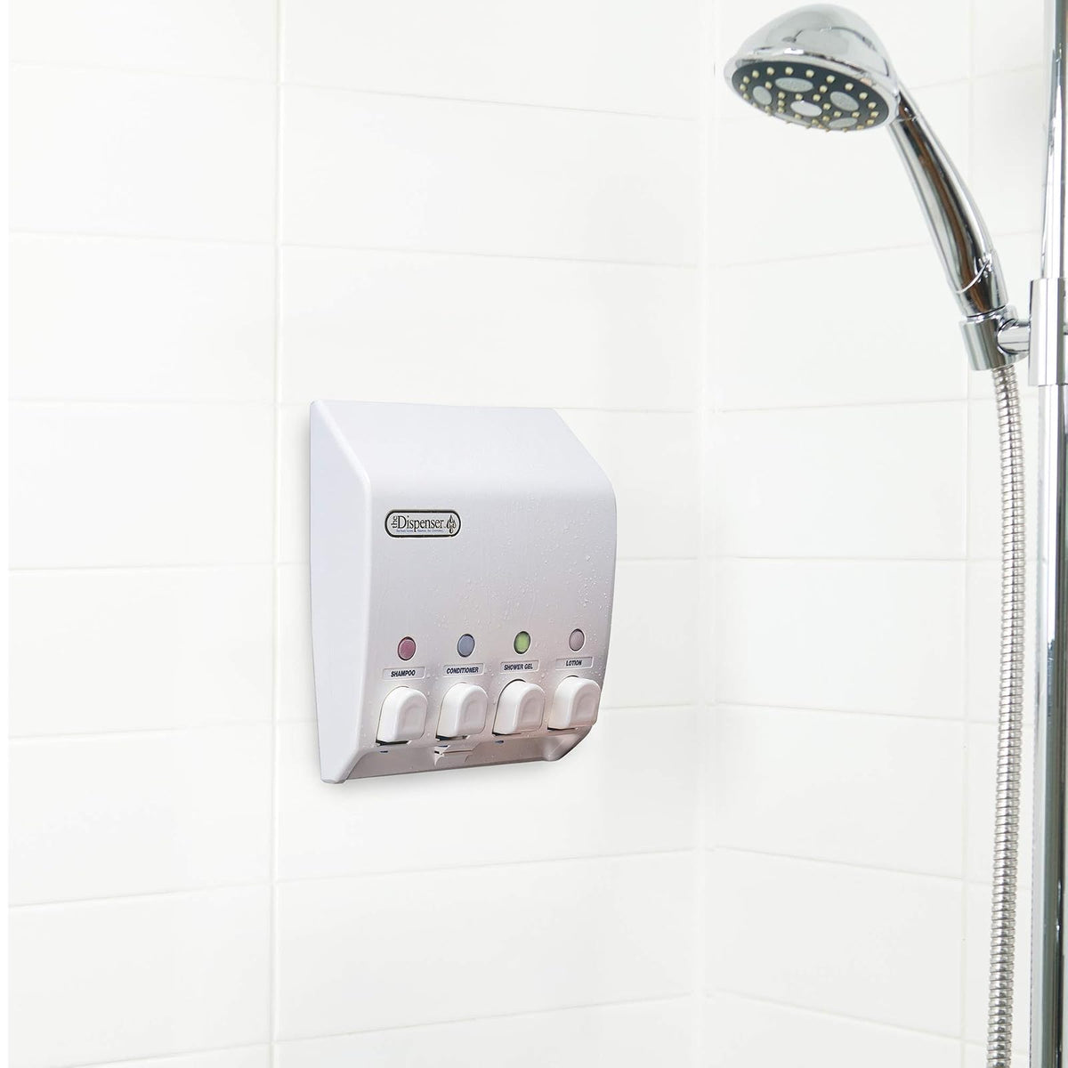 Better Living Products Classic Shower Dispenser 4, Shampoo and Soap Dispenser, 4 x 14.5 fl. oz. White, 9.5" x 3" x 10.75"