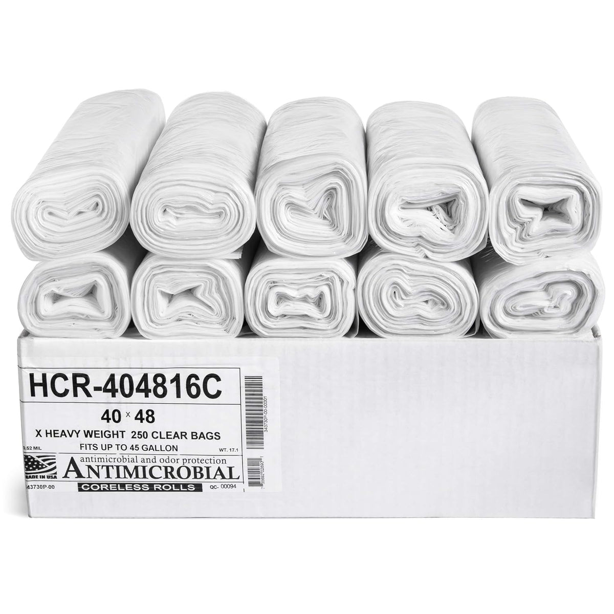 Aluf Plastics - Bolsas de basura transparentes de 45 galones - 250 unidades - Bolsas de basura de alta densidad equivalentes a 16 micrones - HCR-404816C