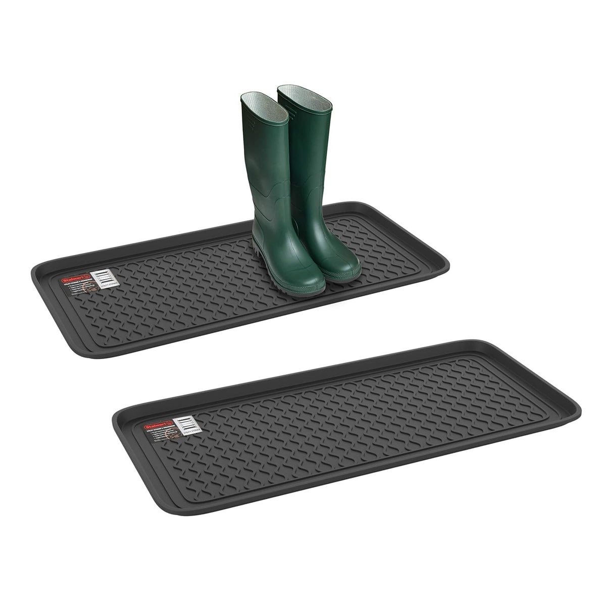 Stalwart - Bandeja para Botas para Todo Tipo de climas, Juego de 2 Alfombrillas Grandes de plástico Resistente al Agua, para Uso en Interiores y Exteriores en Todas Las Estaciones (Negro)