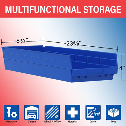 Akro-Mils 30184 24-Inch by 8-Inch by 4-Inch Plastic Nesting Shelf Bin Box, Blue, Case of 6