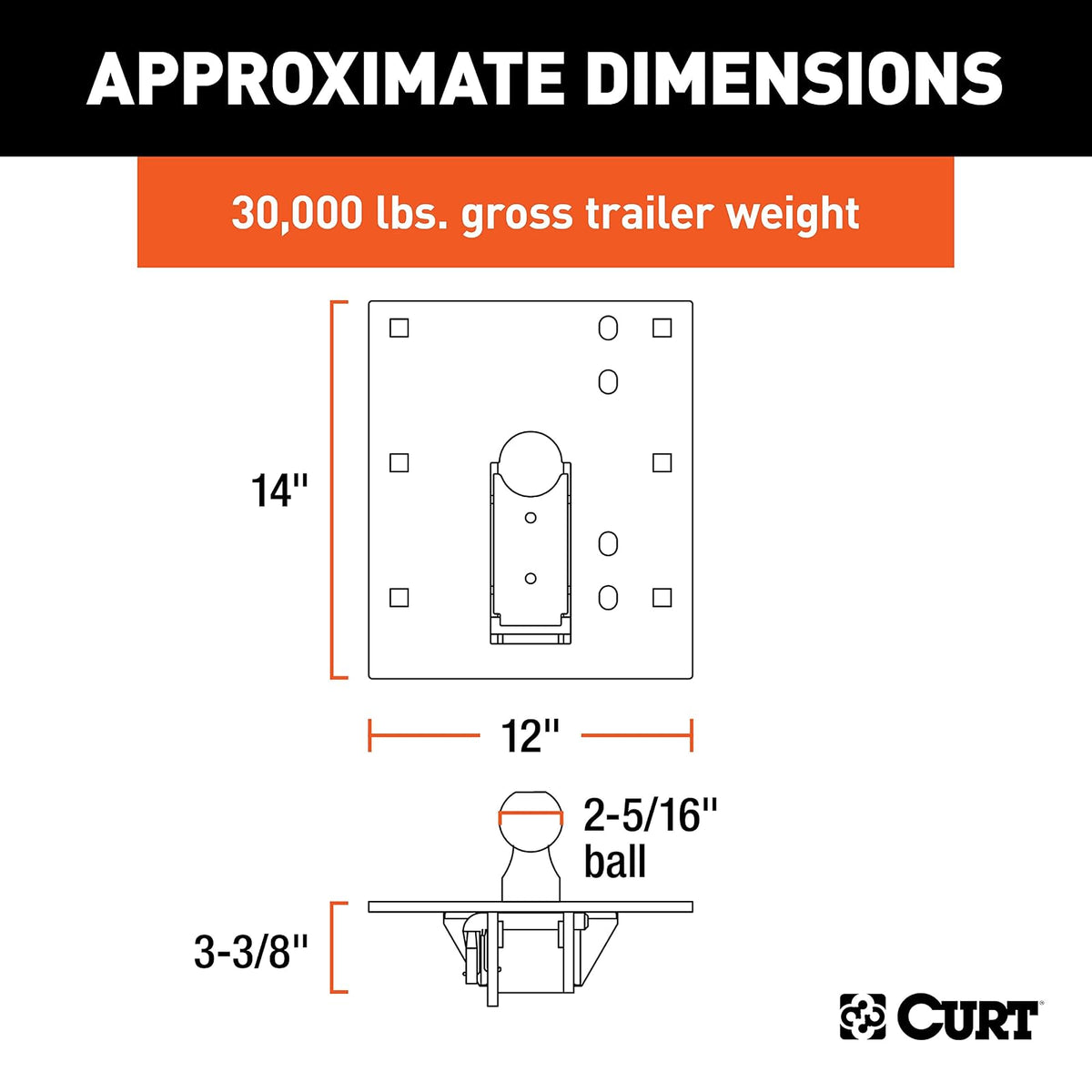 Curt Enganche de Cuello de Cisne Plegable 61052, 30000 LB, Bola 2-5/16 in, Negro