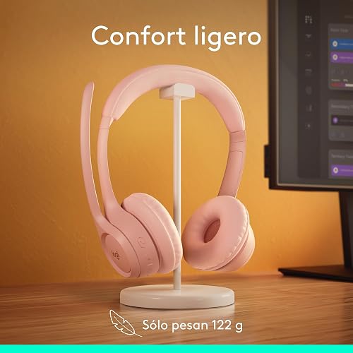 Logitech Zone 300, Auriculares con micrófono Bluetooth inalámbricos, compatibles con Windows, Mac, Chrome, Linux, iOS, iPadOS, Android – Rosa