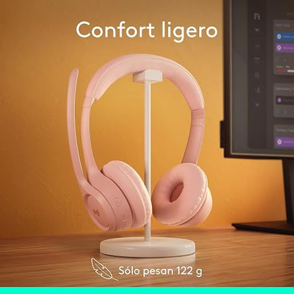 Logitech Zone 300, Auriculares con micrófono Bluetooth inalámbricos, compatibles con Windows, Mac, Chrome, Linux, iOS, iPadOS, Android – Rosa