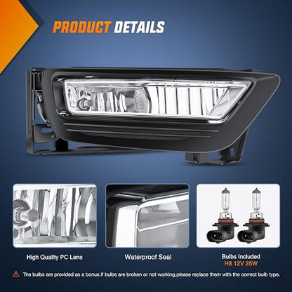 Nilight Fog Lights Assembly Compatible with 2013 2014 2015 Honda Accord (4-door Sedan) w/H8 12V 25W Bulbs Clear Lens Driver and Passenger Side
