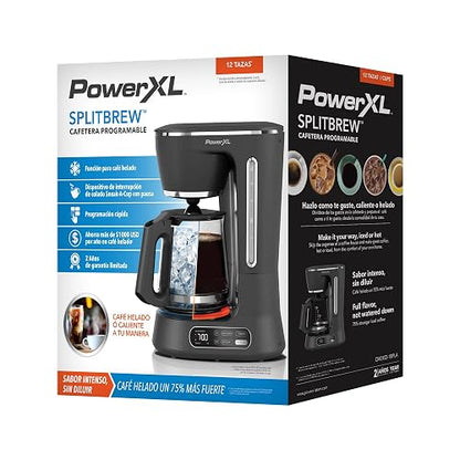 PowerXL Cafetera Programable 12 Tazas para Café Frío y Caliente, CM0122 | Panel digital para tener tu café listo cuando desees, con sistema de goteo Vortex para un sabor intenso y fresco