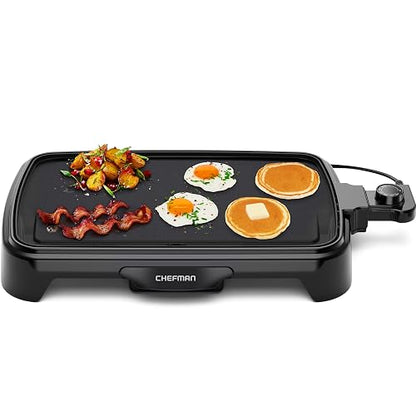 Chefman Plancha eléctrica con control de temperatura extraíble, parrilla ideal para hamburguesas, huevos, plancha para panqueques, superficie de cocción antiadherente fácil de limpiar 10 x 16 pulgadas