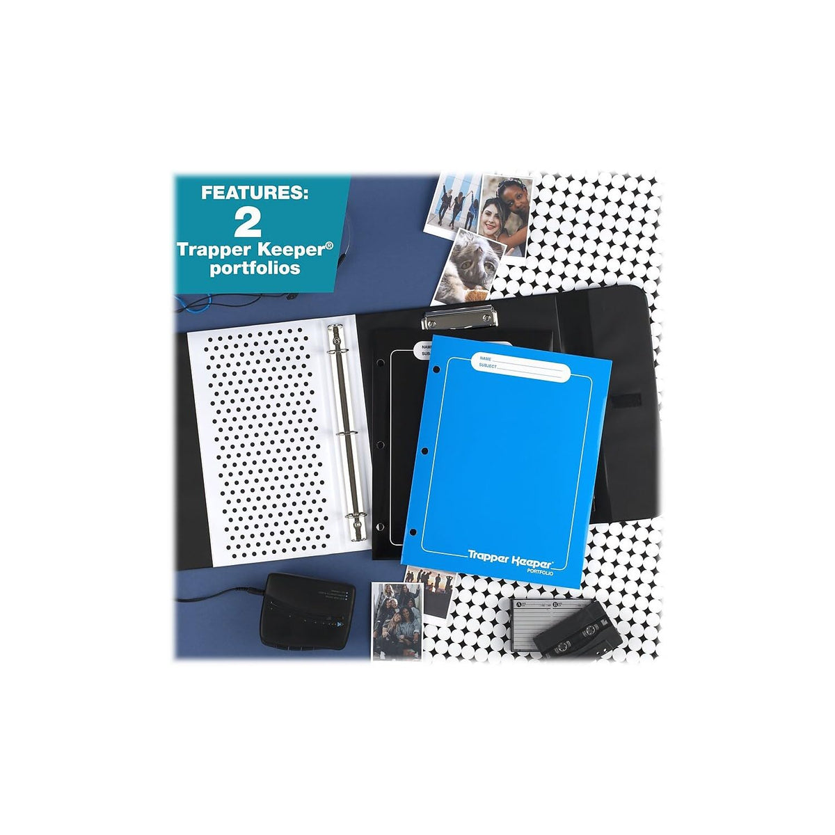Mead Trapper Keeper - Carpeta de 1" con 2 Folders y Cierre de Velcro. Diseño Shapes. 260038CQ1-ECM
