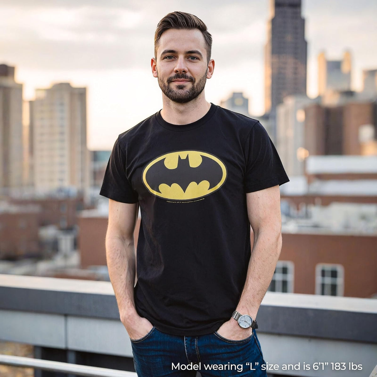 DC Comics Men's Batman Basic Logo T-Shirt, Black