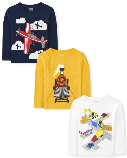 The Children's Place Playera Manga Larga Bebé Paquete de 3 - 3T - Vehículos