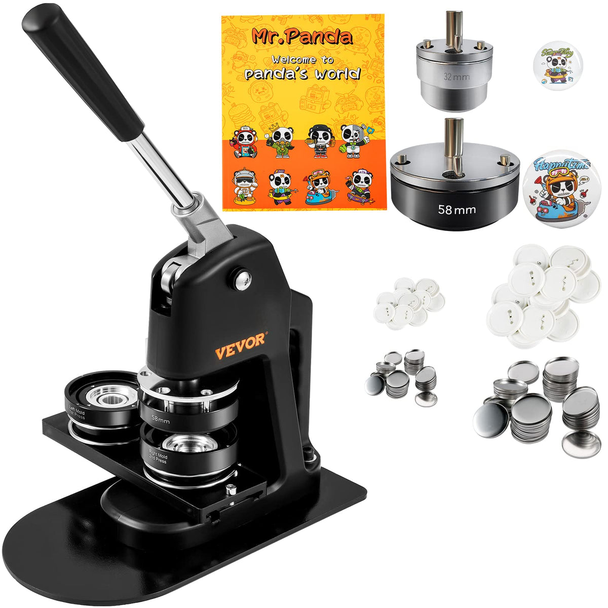 VEVOR - Máquina para hacer botones, varios tamaños de 1.25 + 2.25 pulgadas, kit de prensa de perforación de insignia, regalos para niños, suministros para hacer botones con 500 piezas de botón y