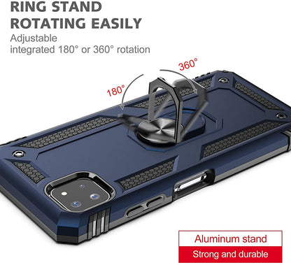 BestMX Funda para Samsung Galaxy A22 (5G Version) Case + Protector de Pantalla de Cristal Templado + Lens Mica, Híbrida Rugged Protección Dual Layer Bumper Carcasa con Pie De Apoyo, Azul