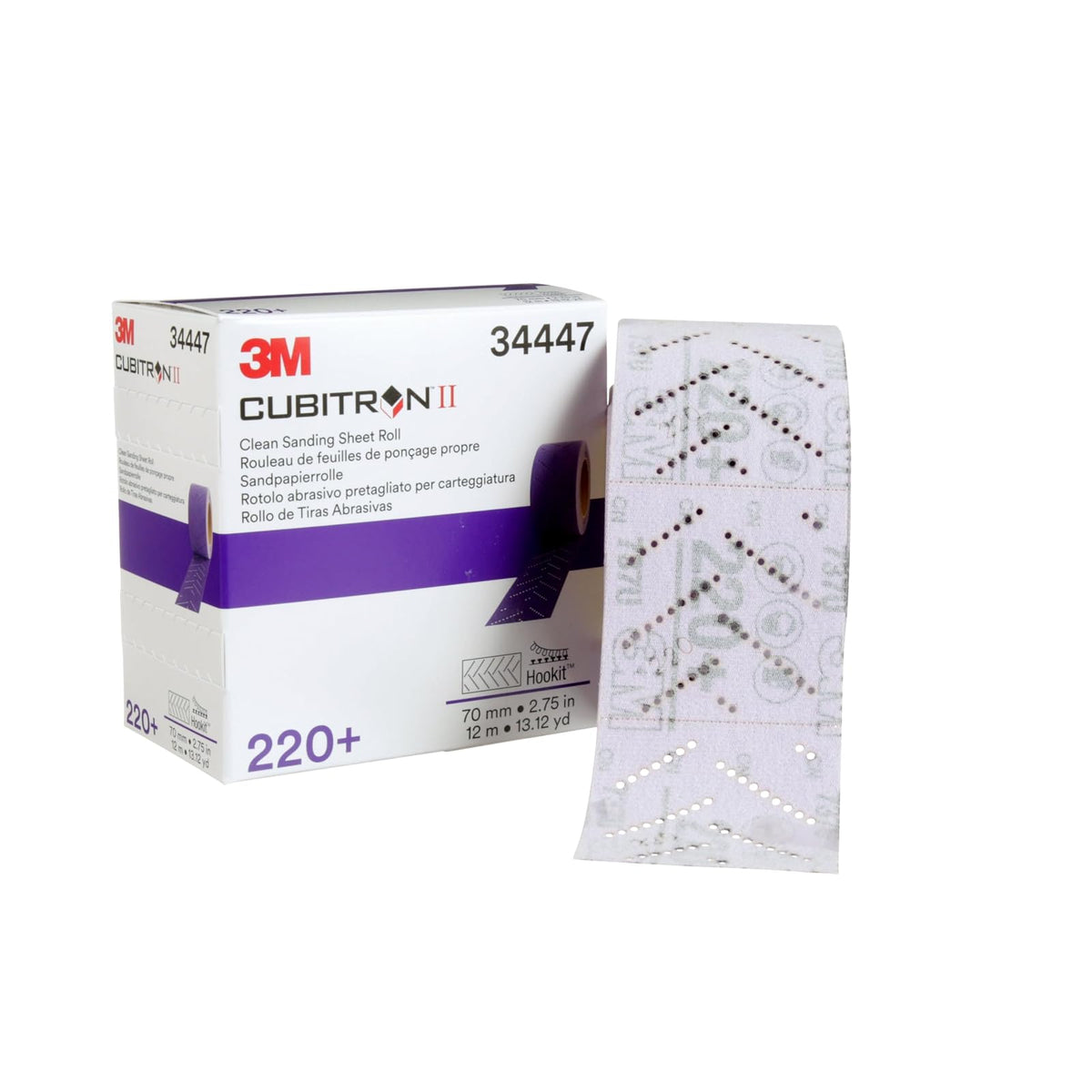 3M Rollo Hookit™ Cubitron II Clean Sanding 220+ 34447 | 1 rollo, multiorificio, para eliminación de revestimiento, reparación de cuerpo, lijado automático