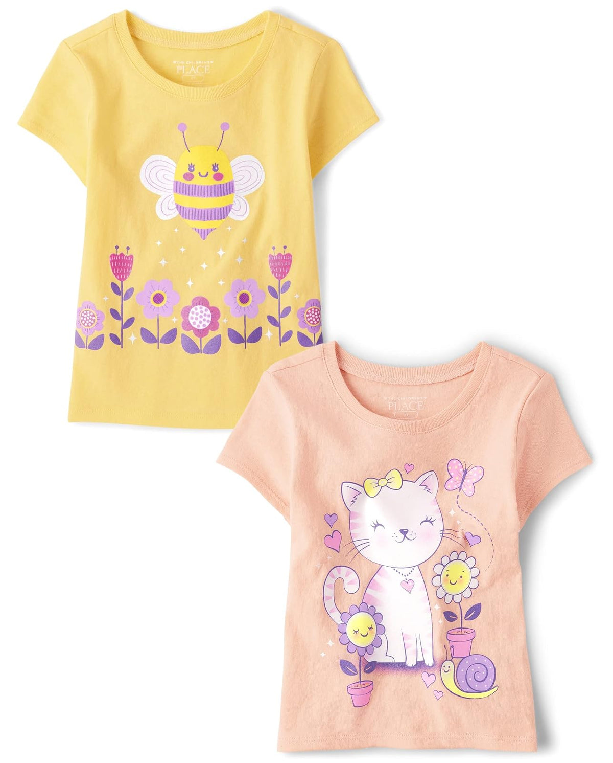 The Children's Place Camiseta Estampada de Manga Corta para niñas pequeñas, Paquete de 2 Camiseta para Niñas