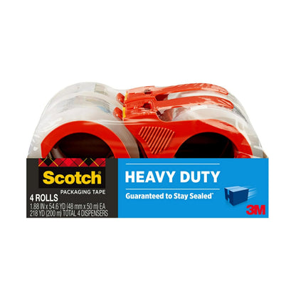 Scotch Heavy Duty Shipping Packaging Tape with Refillable Dispensers, 1.88 in x 54.6 yd, 4 Pack (3850-4RD)