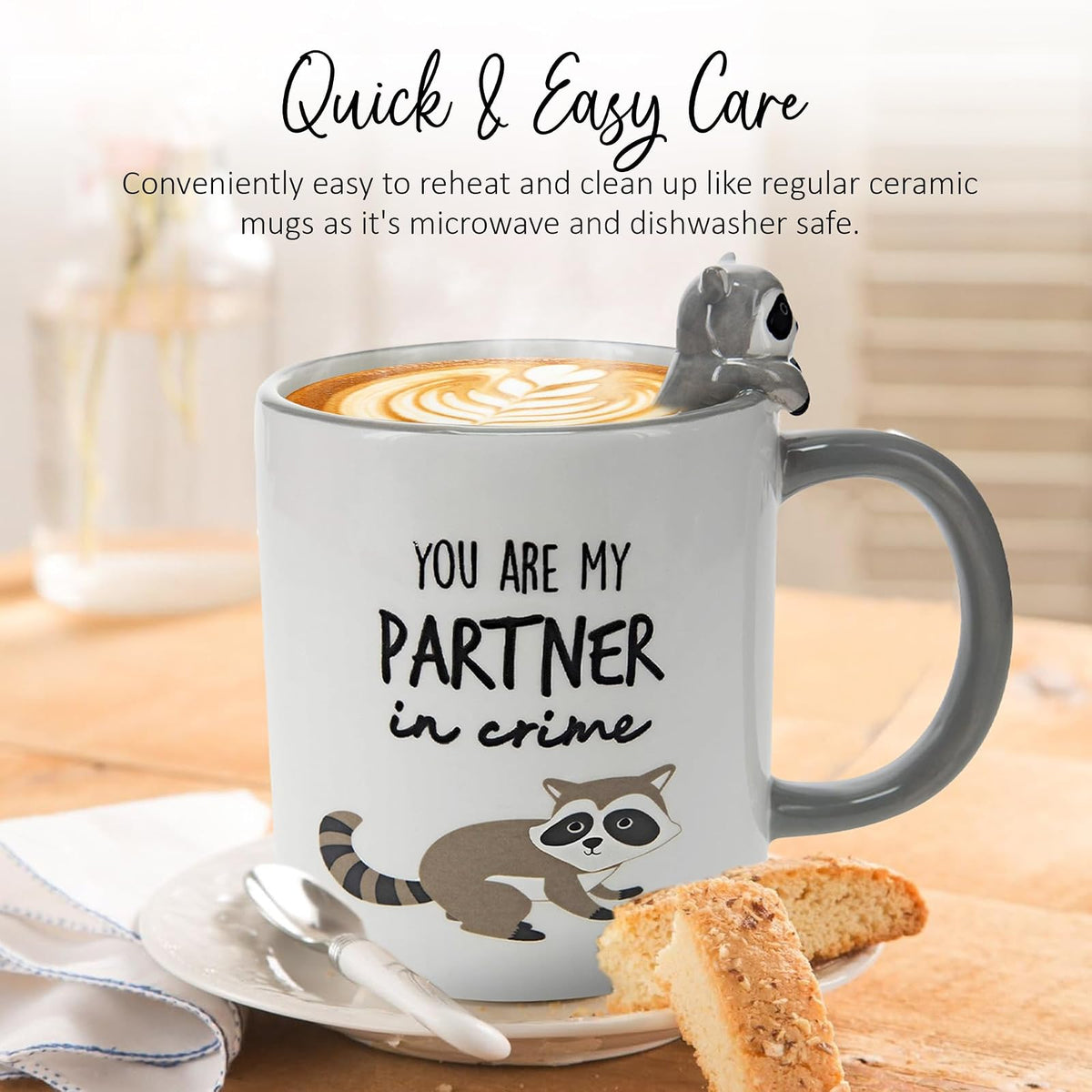 Pavilion Gift Company 45634 You Are My Partner In Crime-Raccoon - Taza de café Dolomite (443 ml), color gris