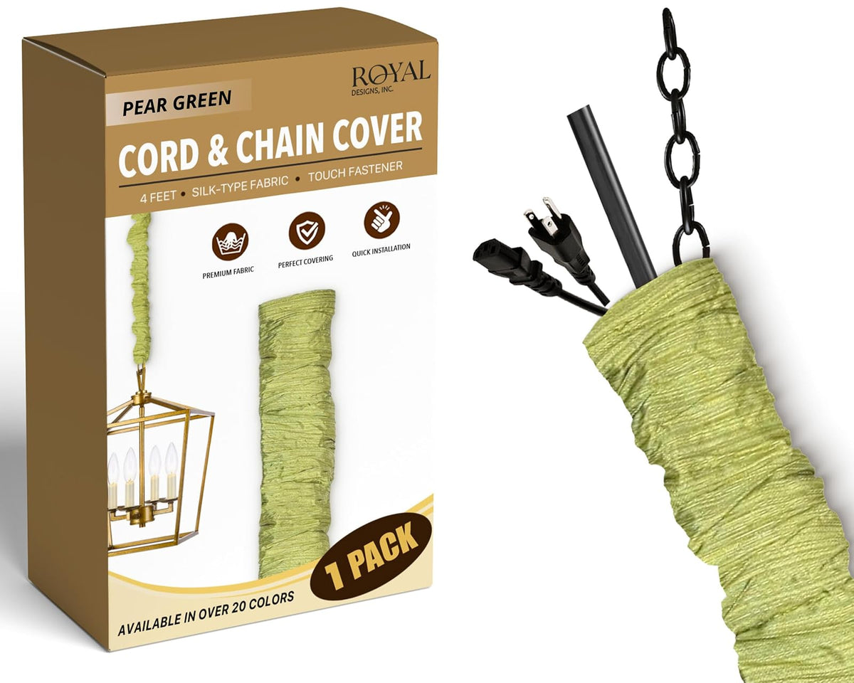 Royal Designs, Inc. - Cubierta de cable y cadena de tela de seda de 4 pies, cadena de iluminación colgante de araña y gestión de cables, cierre táctil, verde pera, 1 paquete