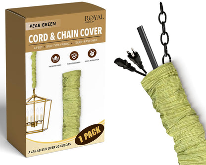 Royal Designs, Inc. - Cubierta de cable y cadena de tela de seda de 4 pies, cadena de iluminación colgante de araña y gestión de cables, cierre táctil, verde pera, 1 paquete