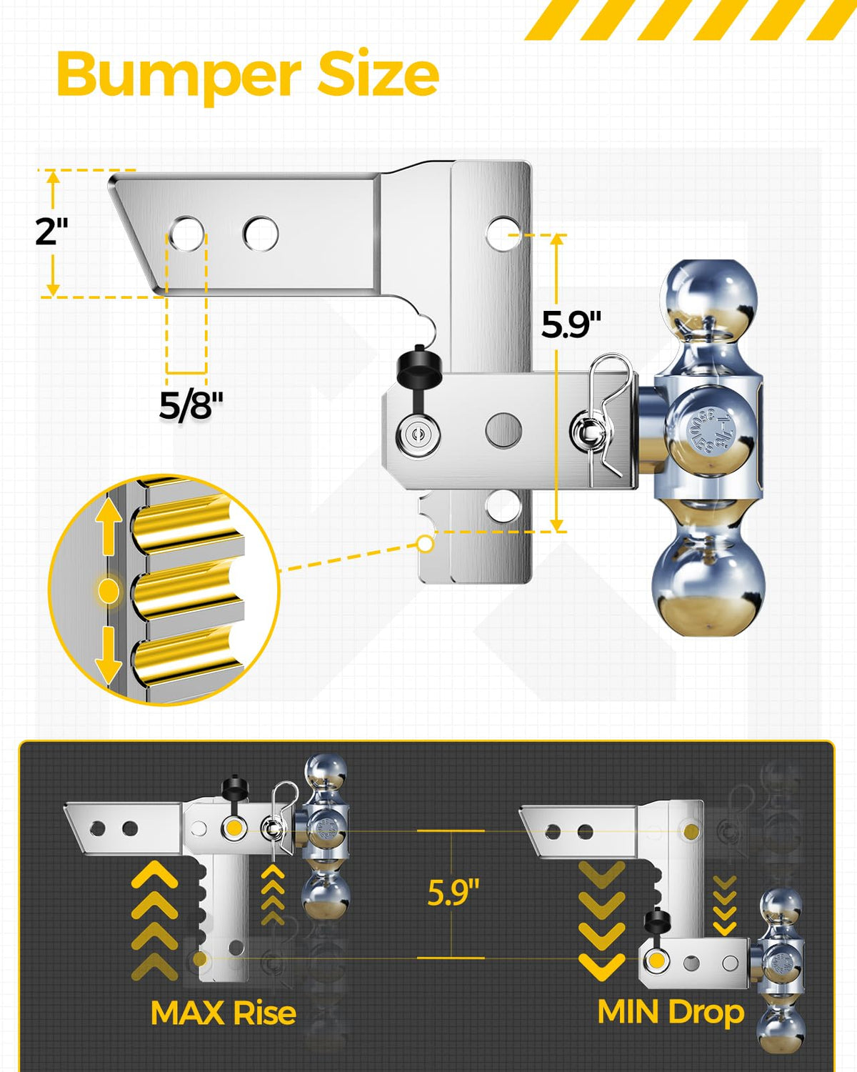 KYX Enganche de Remolque Ajustable de Aluminio 2 Pulgadas 12000 Libras