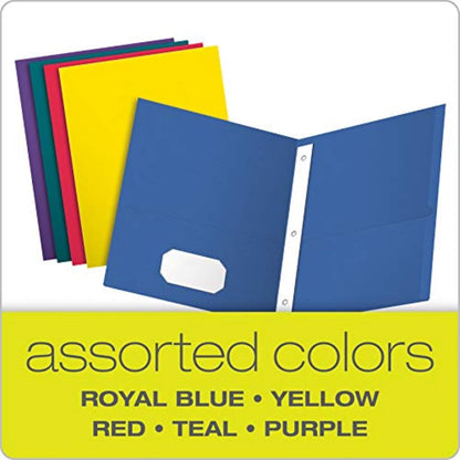 Oxford 57702 Portafolios con doble bolsillo, Assorted Colors (Royal Blue, Red, Yellow, Teal, Purple)