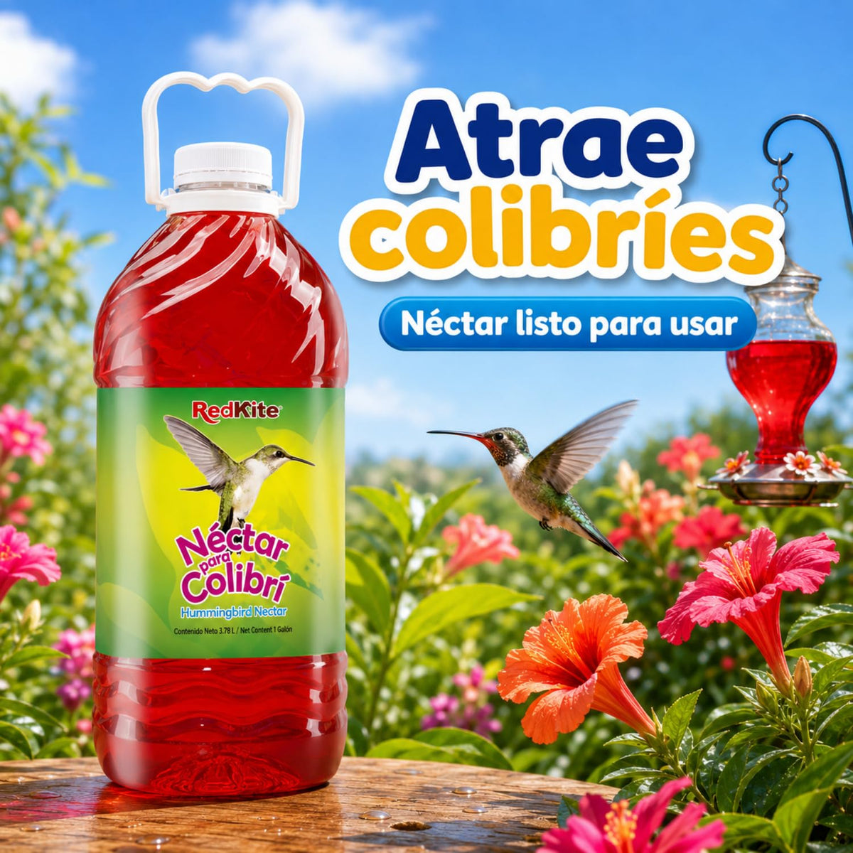 Redkite Néctar Líquido para Colibríes 3.8 L — Néctar Listo para Usar con Energía para Aves