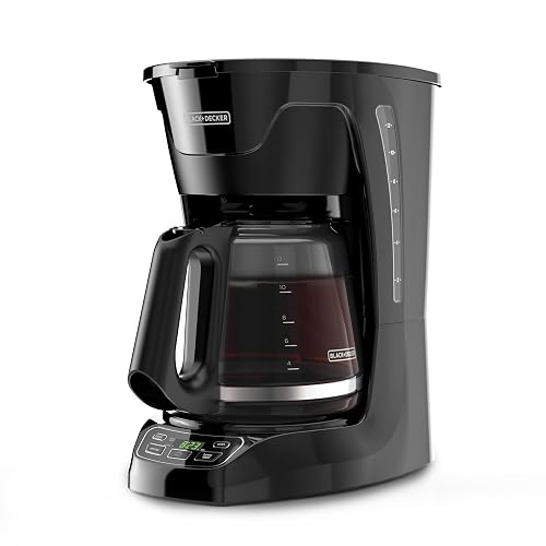 Black+Decker Cafetera Programable 12 Tazas con Filtro Permanente, CM1110B | Panel digital para programar la hora de tu café con sistema de goteo Vortex y jarra de vidrio
