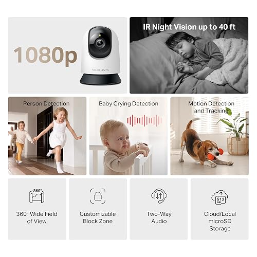 MERCUSYS MC200 Cámara de Seguridad WiFi Interior - Resolución FHD - Cobertura 360° - Visión Nocturna Infrarroja - Detección de Movimiento - Audio Bidireccional - 512GB - App
