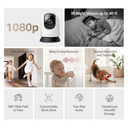 MERCUSYS MC200 Cámara de Seguridad WiFi Interior - Resolución FHD - Cobertura 360° - Visión Nocturna Infrarroja - Detección de Movimiento - Audio Bidireccional - 512GB - App
