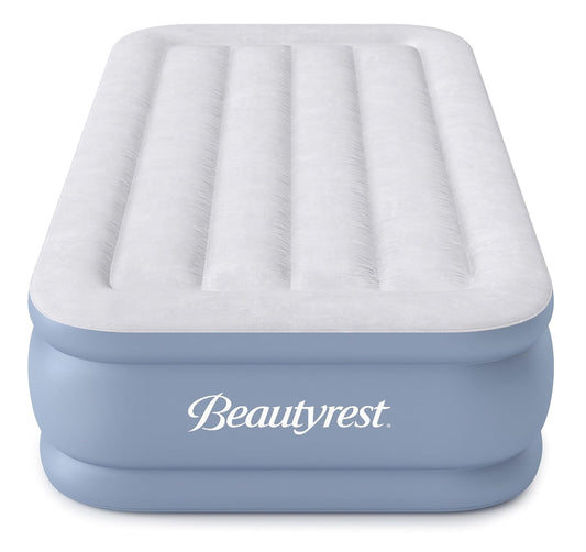 Colchón Inflable Hi-Loft: Cama de Aire de Perfil Elevado con Bomba Externa, Individual, Gris/Blanco