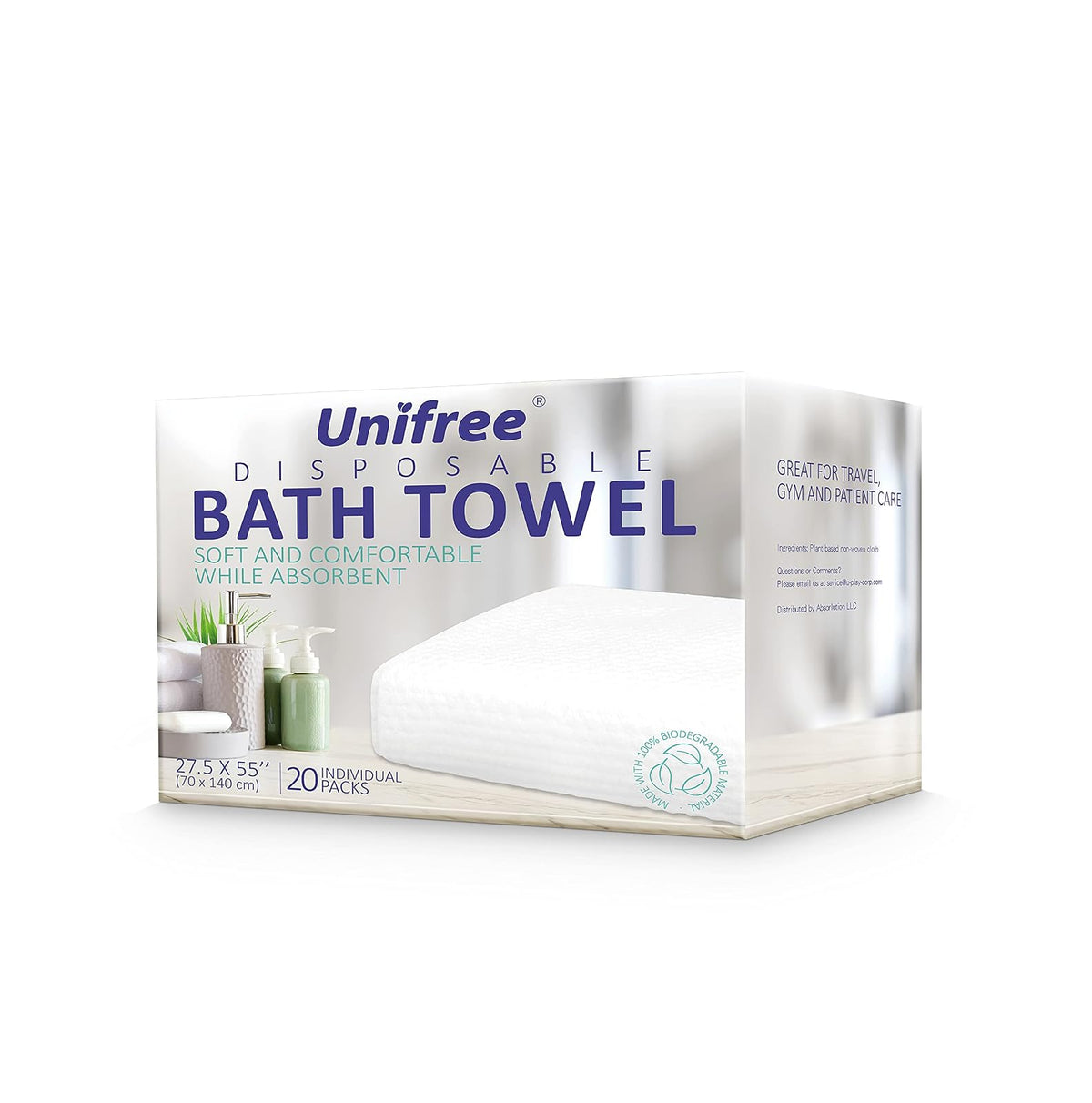 UNIFREE Disposable Bath Towels, 20 Count, Individually Packed, Large Size 27.5 by 55 Inches (27.5“x55”)