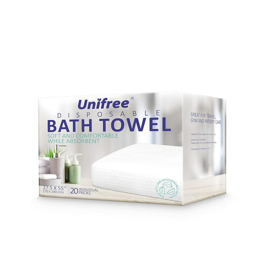 UNIFREE Disposable Bath Towels, 20 Count, Individually Packed, Large Size 27.5 by 55 Inches (27.5“x55”)