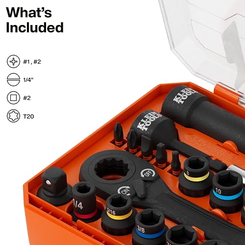 Klein Tools 65400KNECT Juego de Dados de Impacto, 28 piezas, en medidas SAE y métrico