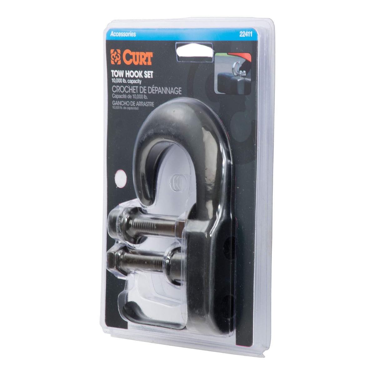 CURT Gancho de Remolque 22411 | Acero negro atornillado, Capacidad 10 LB, Con clip de resorte