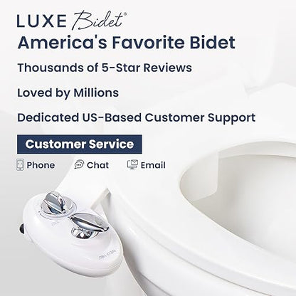 LUXE Bidet NEO 180 - Accesorio de Bidé para Asiento de Inodoro, Blanco | No Eléctrico, 2 Boquillas, Autolimpiante, Presión de Agua Ajustable, Lavado Trasero/Femenino, con Palanca