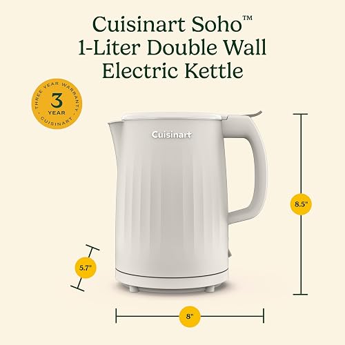 Cuisinart Hervidor Eléctrico Soho 1 L Acero Inoxidable | Construcción interior de doble pared con acero inoxidable, Exterior frío al tacto. Ebullición rápida, Apagado automático