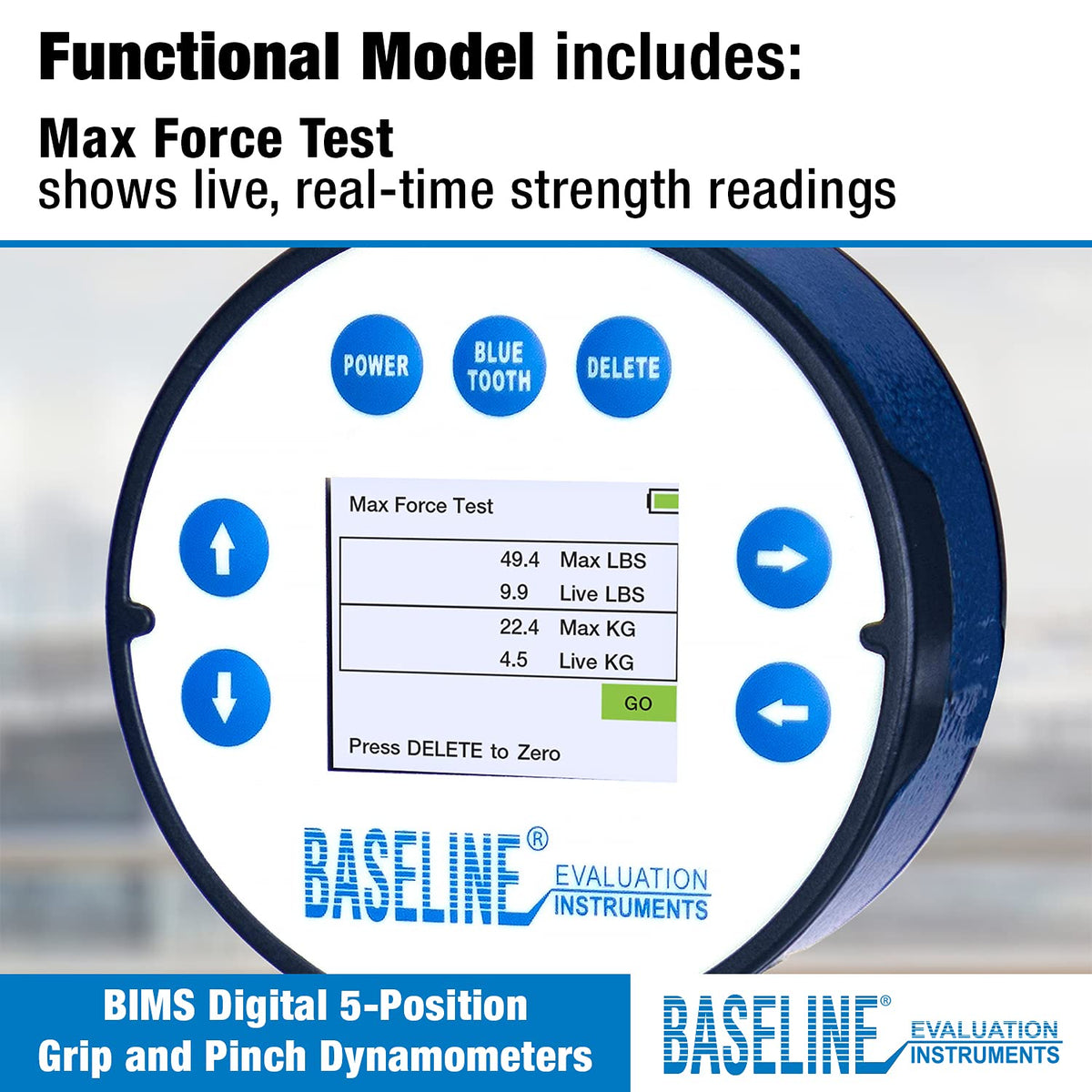Baseline BIMS Dinamómetro de Mano Digital de 5 Posiciones para Pruebas de Fuerza de Agarre y Evaluación de Terapia Profesional