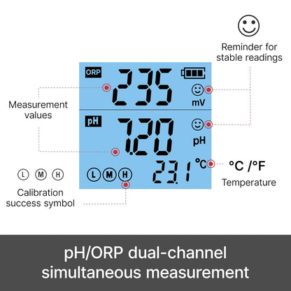 Apera Instruments PR60F - Kit de probador de pH/ORP premium con sensor plano doble, pH simultáneo de alta precisión, pH/ORP/temperatura Medida