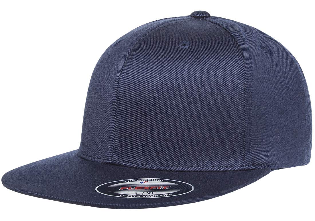 Flexfit Pro-béisbol en el Campo Gorro/Sombrero para para Hombre | Buckram duro, estructurado, espalda cerrada, ajuste elástico, pico plateado - marino - G-XL