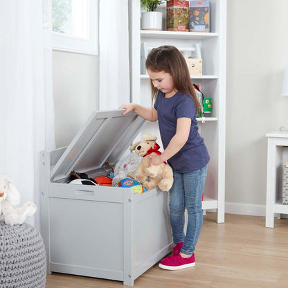 Melissa & Doug Baúl de Madera para Juguetes, Baúl de Madera Resistente, 2.3 Metros Cúbicos de Almacenamiento, Fácil de Armar, Color Gris