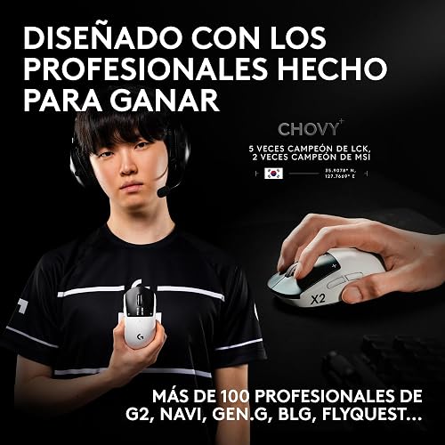 Logitech G Pro X2 SUPERSTRIKE Lightspeed - Mouse inalámbrico Gaming, Ultraligero 61 g, Sensor Hero 2 de 44,000 dpi, clics con retroalimentación háptica Hits, Carga USB-C, para PC y Mac, Color Blanco