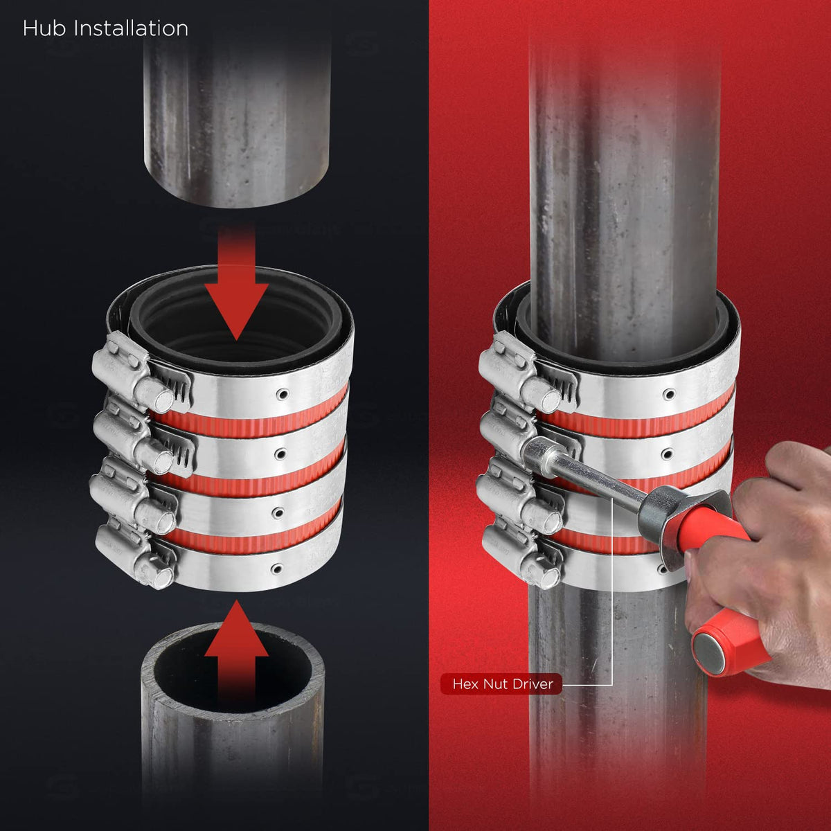 Everflow 15300CS 3" Heavy Duty, Husky Type, No-Hub Coupling With Colored Shield