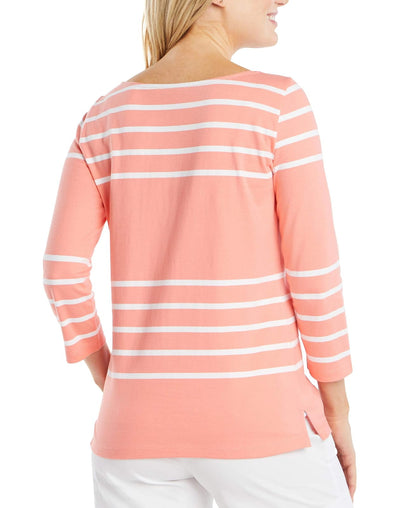 Nautica Camiseta de Manga 3/4 con Cuello de Barco Camisa para Mujer