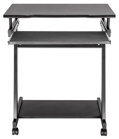 Manhattan 207690 Escritorio Compacto para computadora, con Bandeja deslizable para Teclado, Escritorio Compacto, repisa para computadora de Torre, Bandeja deslizable, Cuatro Ruedas, Negro