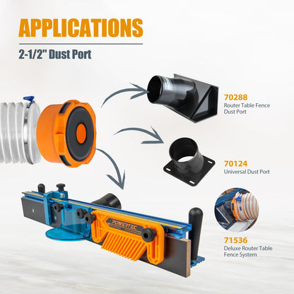 POWERTEC 70354 Adaptador de puerto de polvo para puerto de 1-3/4 pulgadas ~ 2-1/2 pulgadas a manguera de recogida de polvo de 4 pulgadas, accesorios reductores de manguera de conexión rápida para
