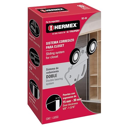 Hermex SC-02 Sistema corredizo doble para riel superior de closet, color, pack of/paquete de 1
