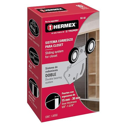 Hermex SC-02 Sistema corredizo doble para riel superior de closet, color, pack of/paquete de 1