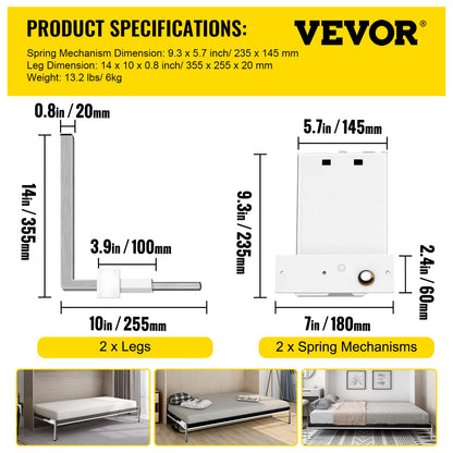 VEVOR Kit de Accesorios de Murphy Cama de Montaje Horizontal para Pared, Mecanismo de Muelles Resistente, Bricolaje para Tamaño Queen Individual, Blanco, 38 * 28.5 * 6